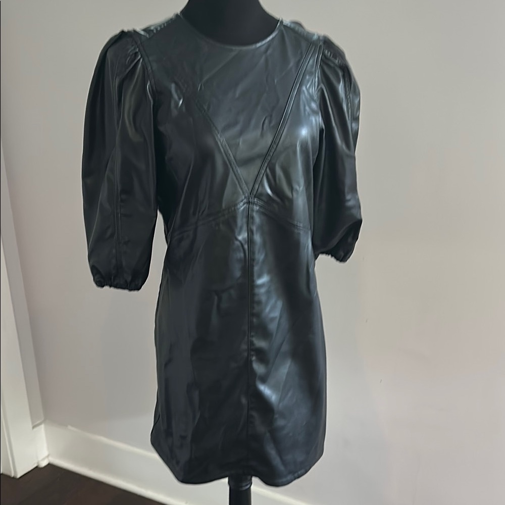 Elegant Black Faux Leather Dress